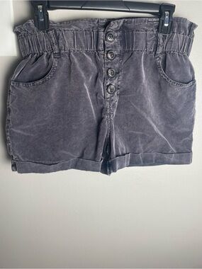 Francesca's Gray High-Rise Button Front Shorts Paperbag Waistband 100% Cotton